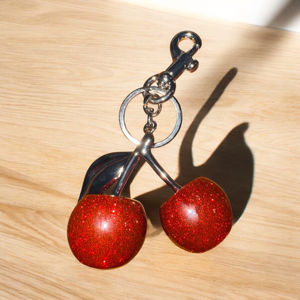 Red Cherry Keychain/Bag Charm with silver stem NWT - Picture 4 of 5